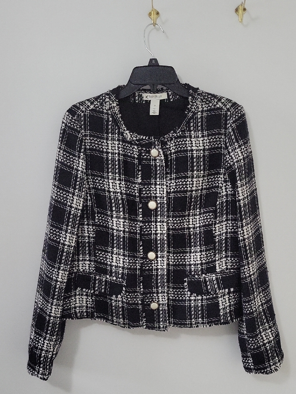 White House Black Market Plaid Tweed Jacket, Size 14